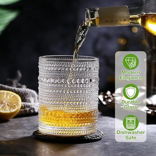 Hlukana Vintage Hobnail Drinking Glasses Set of 8, 12 oz Highball