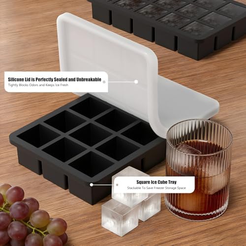 1.3" Small Square Silicone Ice Cube Tray for Freezer, 15 Cavity Big
