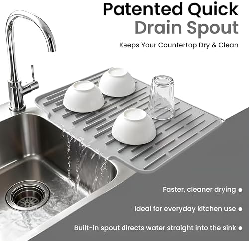 Silicone Dish Drying Mat with Drain Spout – Extra Large 15.7"x12.4"