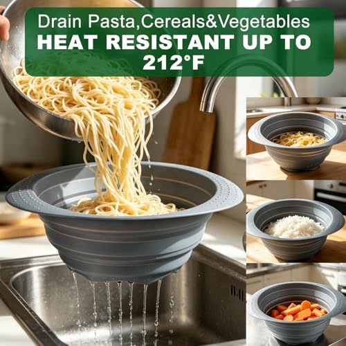 Collapsible Silicone Colander with Handle, 10.5-Inch Large Capacity