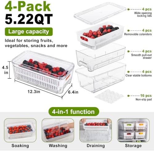 4-Pack Fruit Storage Containers with Pull-Out Colanders