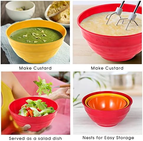 Mixing bowl set with lids, 6 piece melamine nesting bowl set for pasta