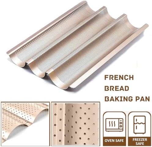 Baguette Pan, French Bread Baking Pan Perforated 3 Loaves Long Italian
