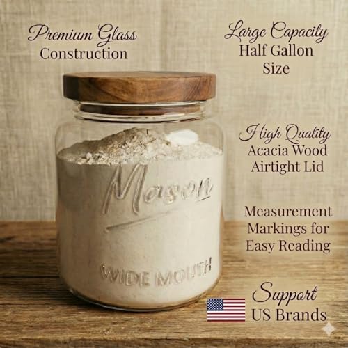 Kitchentoolz Half Gallon Glass Mason Jars with Airtight Push to Close