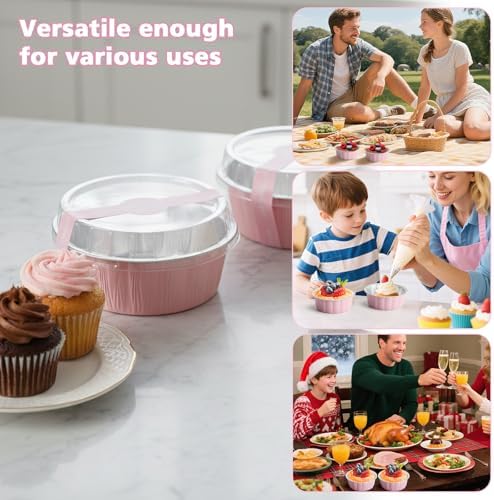 8oz 100pcs Mini Loaf Pans with Lids and Spoons,Round Pink Small Loaf