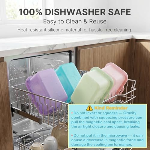 Reusable Silicone Food Storage Bags(2 Pack), Magnetic Seal
