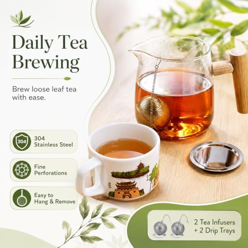 2Pcs 304 Stainless Steel Mesh Tea Ball, 2.1 In Tea Strainer with Drip