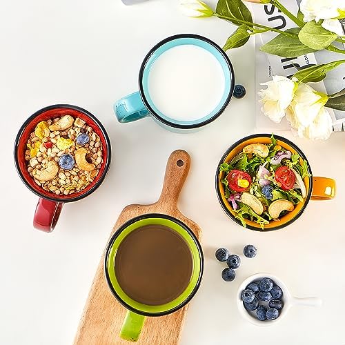 bestone Set of 4 Large Ceramic Mugs with Handles, 16 oz, Vibrant