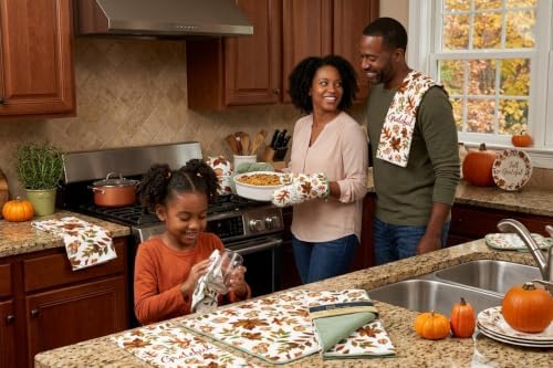 6pc Set Fall Leaves Design Seasonal Kitchen Towel Set - 2 Oven Mitts