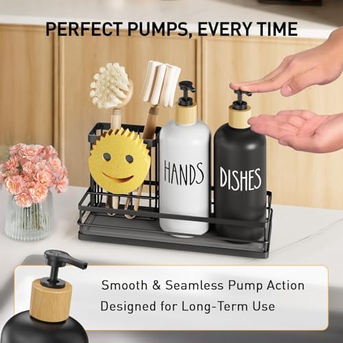 Moforoco Kitchen Dish Soap Dispenser Set, 16oz, Black