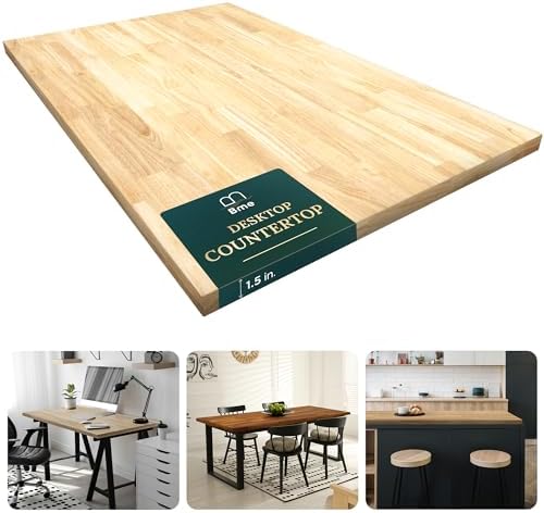 Bme Hevea Solid Wood Butcher Block Countertop, 48" x 30" x 1.5"