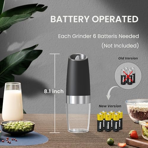 Battery Operated Salt and Pepper Grinder Set, 2 Pack, Black