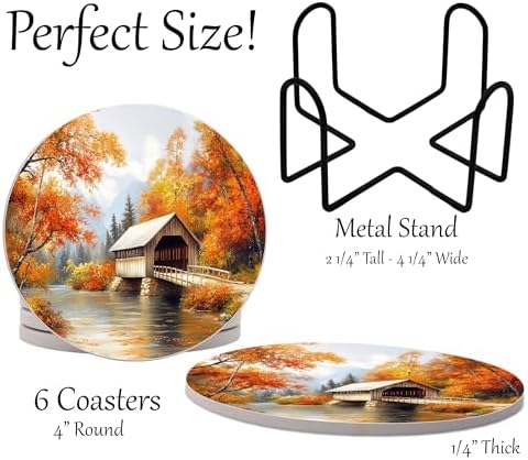 Fall Season Leaves Round Coasters Set of 6 - Abosrbent Ceramic