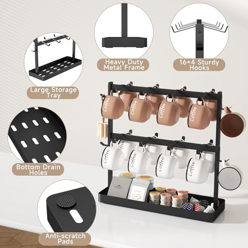 Coffee Mug Holder for Countertop 20 Hooks Mug Tree Rack Cups Hanger