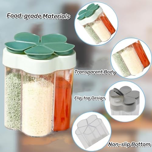 2 Pcs 5 in 1 Spice Containers, Multi-Spice Dispenser, Portable Travel