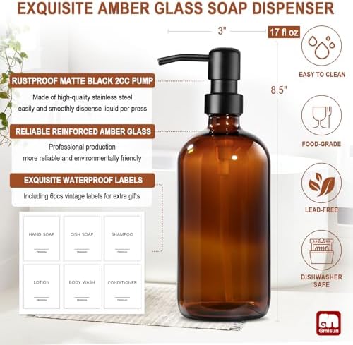 GMISUN Amber Glass Soap Dispensers, 2 Pack