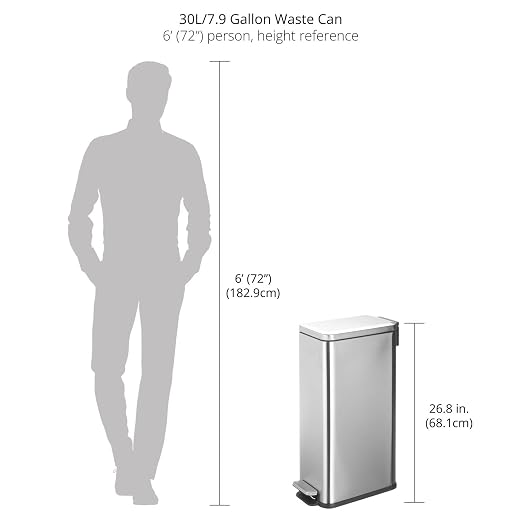 mDesign Slim Metal Rectangle 7.9 Gallon Trash Can - Image 4