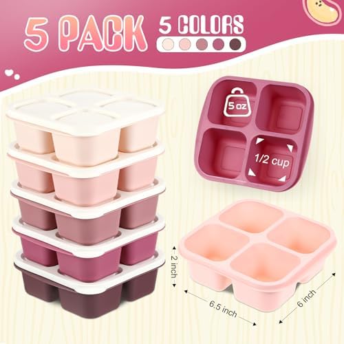 Honeydak 5 Pack 4-Compartment Lunch Box, Rose Red Ombre