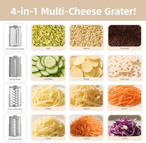 Electric Cheese Grater, 4 Interchangeable Drum Blades