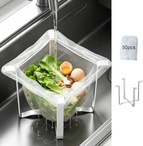 Kitchen Sink Strainer Basket Holder with 50PCS Strainer Net Bags