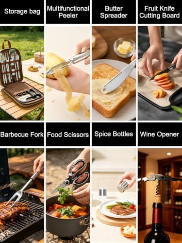 15-Piece Stainless Steel Camping Utensil Set