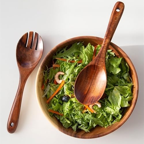 YXE Wooden Salad Bowl Set, 9.45 inch*2.75 inch Acacia Wood Large Salad