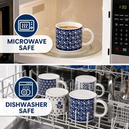 Eorbow 4 Pack Ceramic Coffee Mug Set with Rack, 16 OZ Stackable