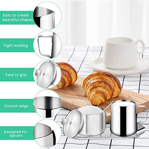 Stainless Steel Sugar and Creamer Set, Coffee Creamer Jug with Lid and