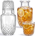 Hushee Set of 2 Vintage Bedside Water Carafe and Glass Set Clear