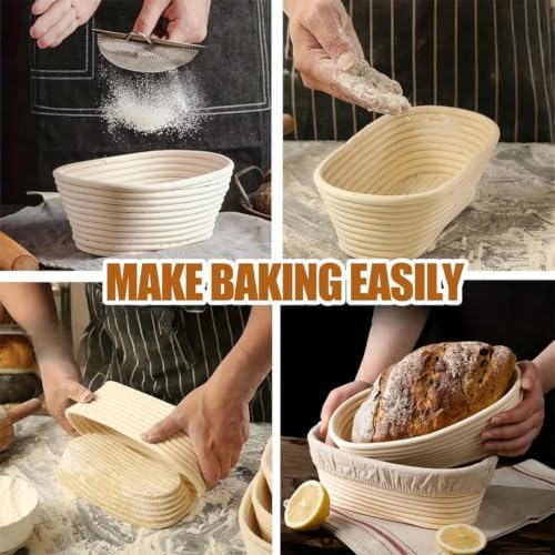 10 Inch Oval Banneton Bread Proofing Basket Set, Sourdough Baking