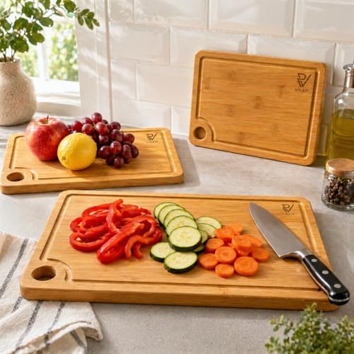 3 Pack Bamboo Cutting Boards for Kitchen - Non-Toxic Wooden Chopping