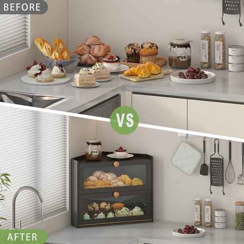 JANSNIMEN Corner Bread Box for Kitchen Countertop Bamboo Bread Holder