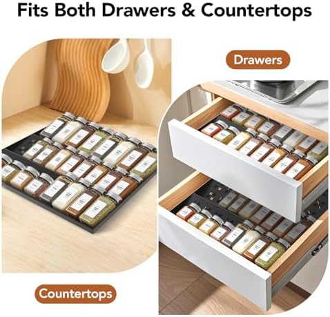 Spice Drawer Organizer 3-Tier Expandable (11"-22" Wide), Spice Rack
