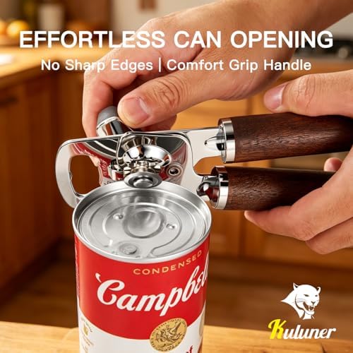 KULUNER Stainless Steel Can Opener Walnut Handle Seniors Bottle Opener
