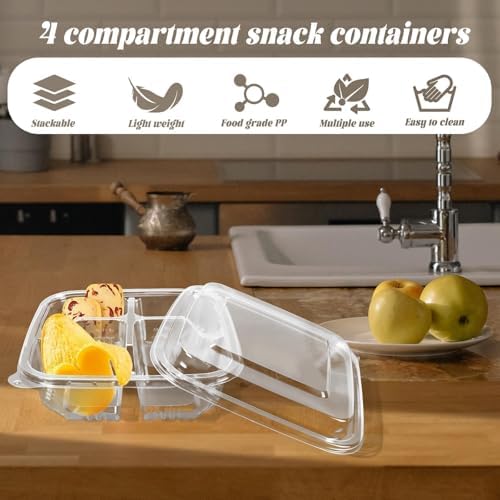 20 Pack Clear Bento Snack Containers, 4 Compartment with Lids