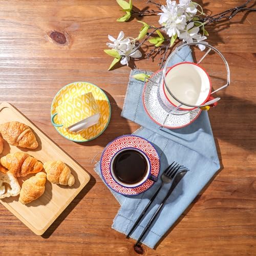 Selamica Ceramic Cappuccino Cups with Saucers and Metal Stand, 8 OZ