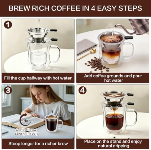 Pour Over Coffee Maker with Cup, 2-in-1 Immersion & Drip Coffee