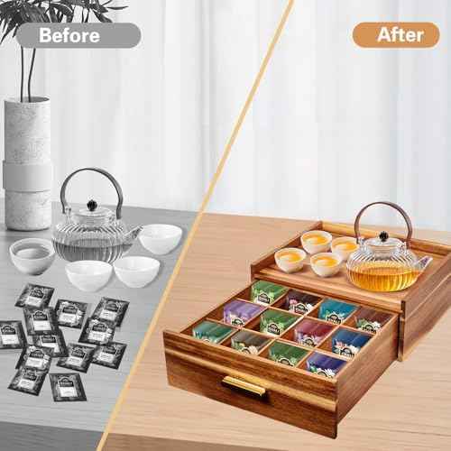 NANXITU Acacia Wood Tea Holder Organizer, Tea Box Organizer Storage