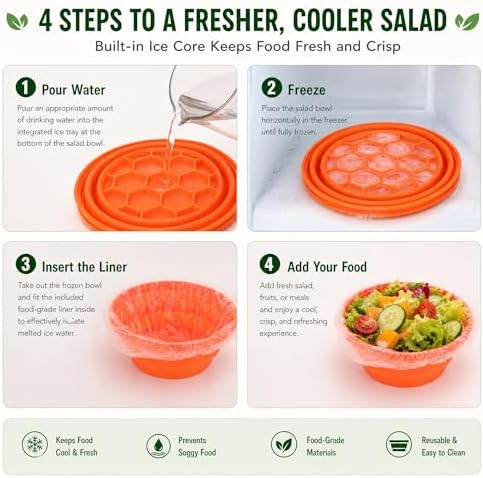 Salad Bowl, Silicone Collapsible Bowls With Lids 60oz, Salad Serving