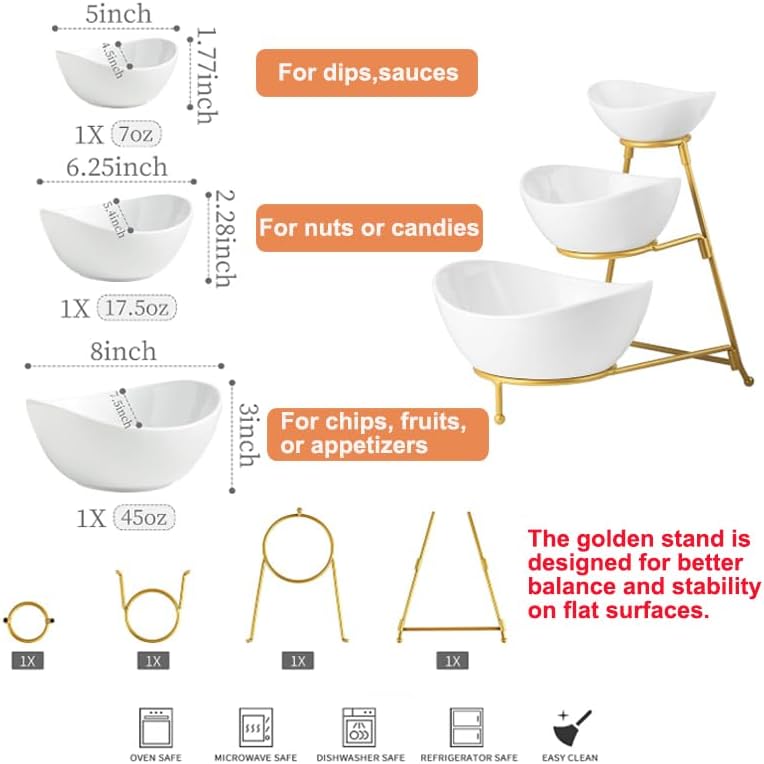 Miamolo 3 Tier Serving Bowls with Stand for Entertaining Party