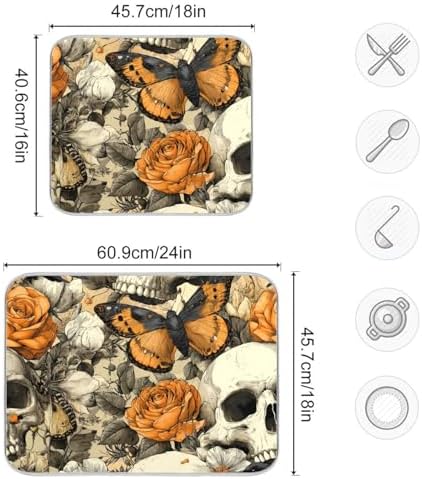 OTVEE Crows and Skull Art Dish Drying Mat for Kitchen Counter
