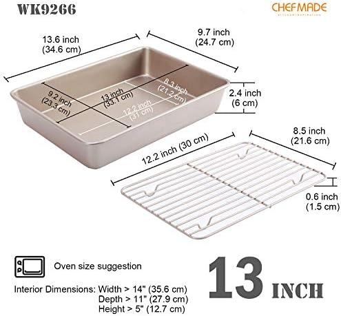 CHEFMADE Roasting Pan with Rack, 13-Inch Non-Stick Rectangular Deep