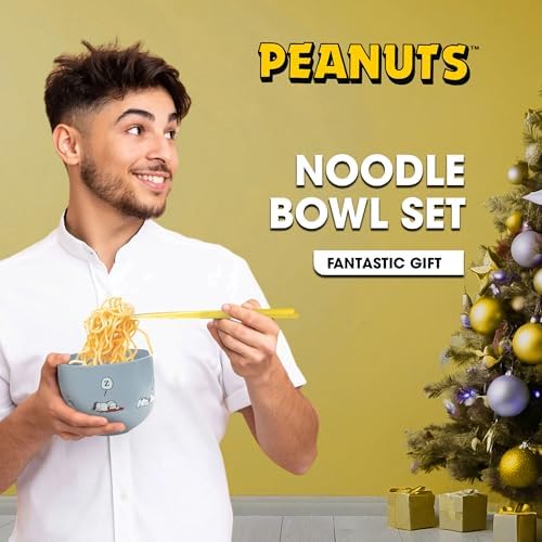 Peanuts Snoopy Microwave Ramen Bowl Set, 20oz Ceramic, Chopsticks