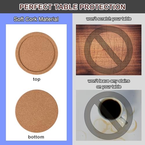 Cork Coasters for Drinks Set of 8 with Holder, 4 in Diameter