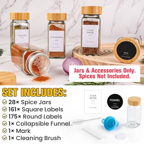 28PCS Spice Jars with Label, 4oz Glass Seasoning Containers with