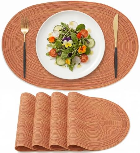 Artoid Mode Orange Polyester Oval Braided Fall Placemats Set of 4, 12