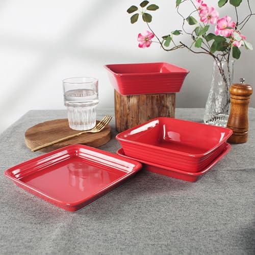 Casserole Dish 15.22 Ounce Ceramic Square Bakeware Set with Lids, Set