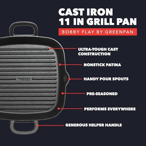 GreenPan x Bobby Flay 11" Pre-Seasoned Cast Iron Square Grill Pan
