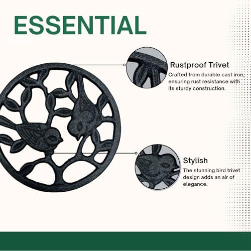 Cast Iron Bird Trivet Set, 3-Pack - Decorative Metal Pot Holders