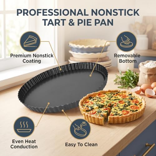 11inch Carbon Steel Tart Pan, Nonstick Removable Bottom
